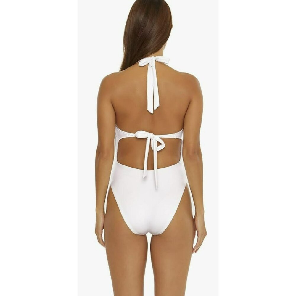 Trina Turk White Halter One-Piece Swimsuit Ring Cutout Size 8 $162 - Picture 2 of 7
